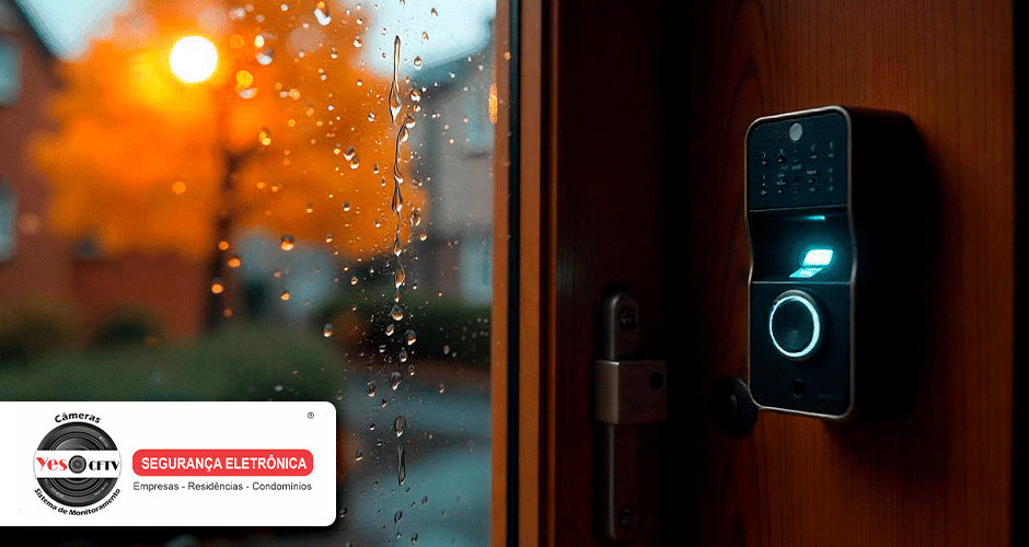 Alarme e fechadura inteligente para porta principal, oferecendo segurança em qualquer condição climática
