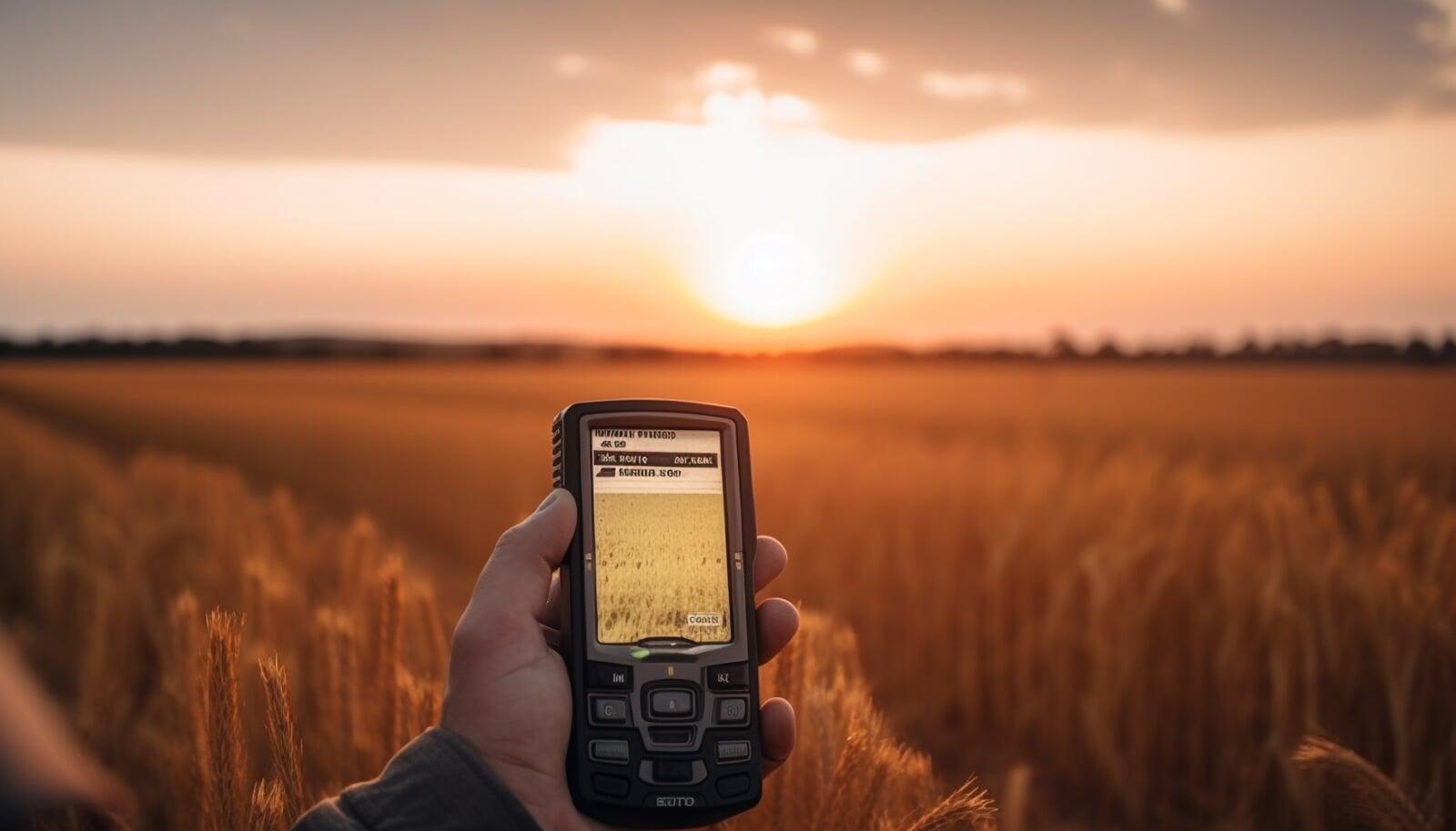 Pessoa monitorando área rural pelo celular através de câmeras de segurança