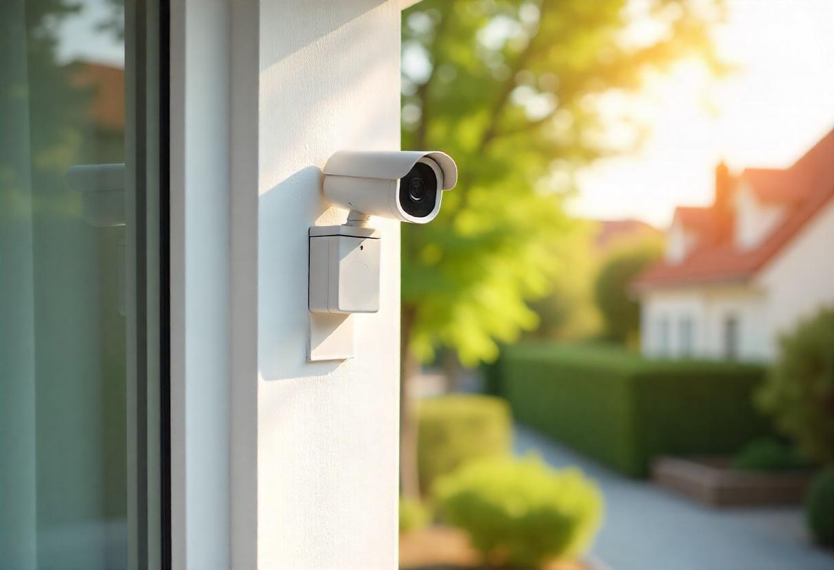 Câmera de segurança com sensor de movimento instalada na área externa de uma casa